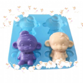 4孔 可愛 猴子 模 - 矽膠手工皂模 蛋糕模 餅乾