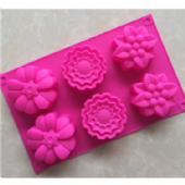 6孔 花 3組花形矽膠蛋糕模 烘焙矽膠蛋糕模 DIY手工皂模 玫瑰花月餅模